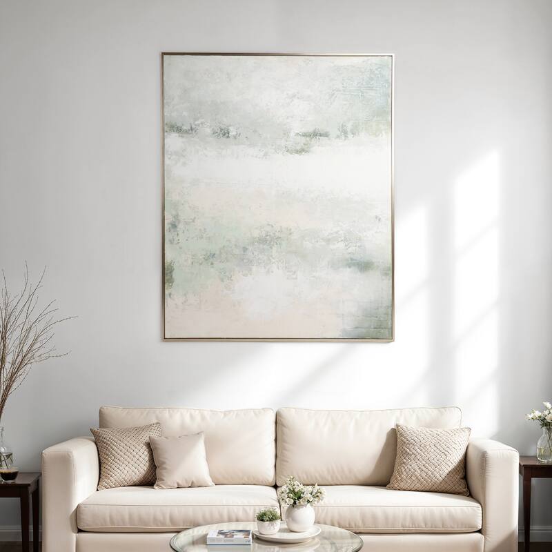 Canvas Wall Art Glam Modern Wood Frame Abstract Design - 60" Green - Wood - Gold - 48" x 2" x 60"
