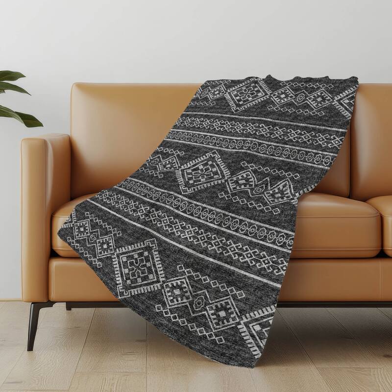 Premium Machine Washable ASB120 Boho Global Sherpa Throw Blanket - Gray - 4'2" x 5'10"