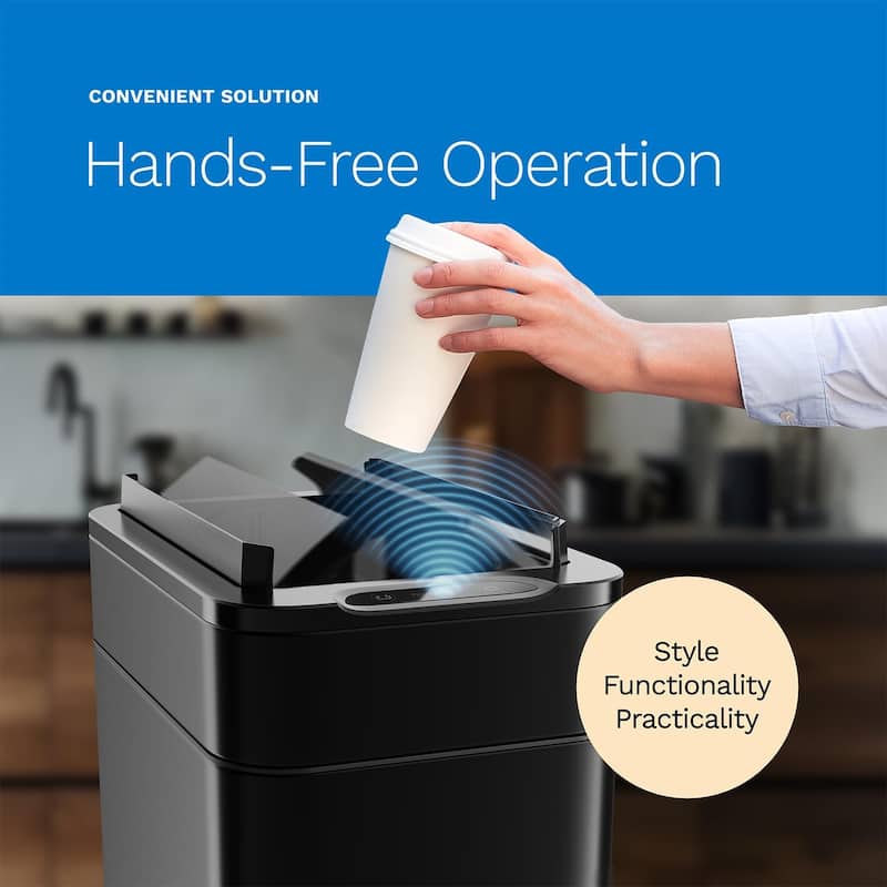 hOmeLabs 13 Gallon Kitchen Trash Can - Retractable Automatic Sensor Butterfly Lid, Easy to Clean, Battery-Operated - Matte Black
