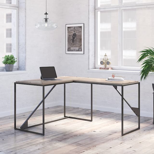 Refinery 50W L Shaped Industrial Desk by Bush Furniture - Rustic Gray/Charred Wood