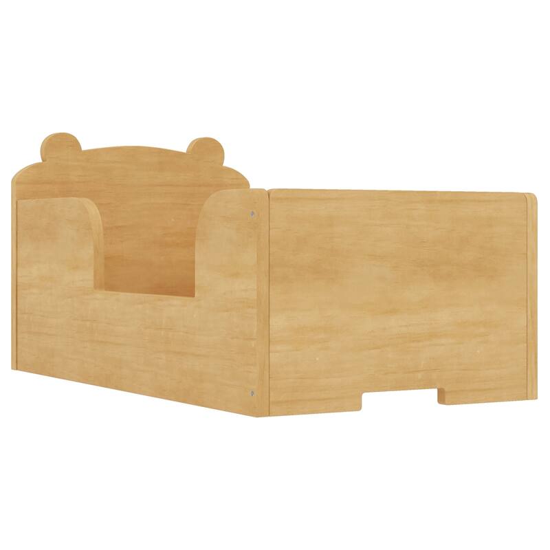 Toddler Floor Bed with Bear-shaped Headboard and Rounded Corners Guardrails for Ages 3-6, Open Baby Platform Bed Frame