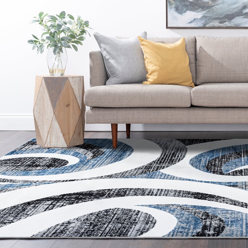 Wyman Modern & Contemporary Abstract Indoor Area Rug - Blue/Charcoal - 5'3'' x 7'3''