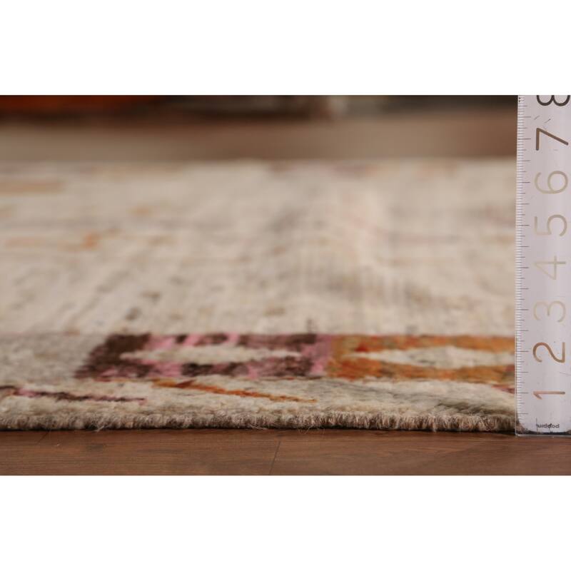 Geometric Beige Moroccan Oriental Area Rug Handmade Tribal Wool Carpet - 6'11" x 9'9"
