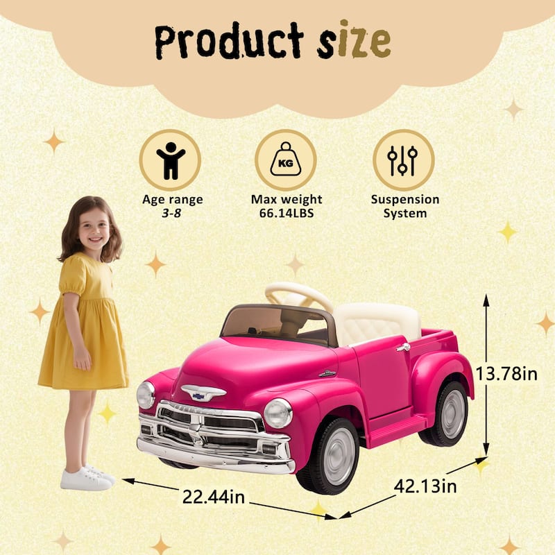 12V Kids Ride On Truck Car W/Parents Control, Licensed Chevrolet 3100 Pickup,Electric Car,High-Power Up To 4.35 Km/H,Age 3+