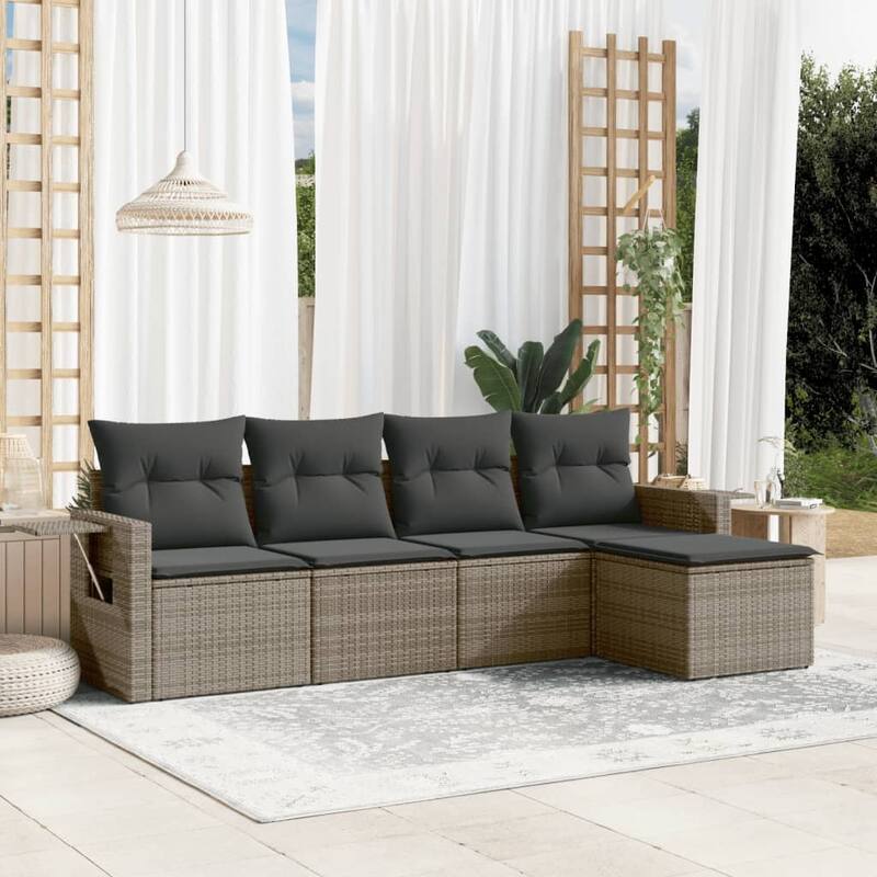 vidaXL Patio Sofa Set with Cushions Outdoor Conversation Furniture Poly Rattan - Grey - 24.4 x 33.5 x 27.2