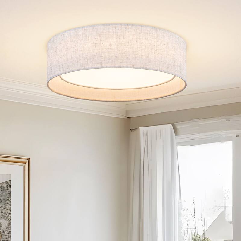 Starsky Modern Linen Drum Flush Mount Ceiling Light with 5-CCT Selectable LED (3000-6000K) - 15.75"