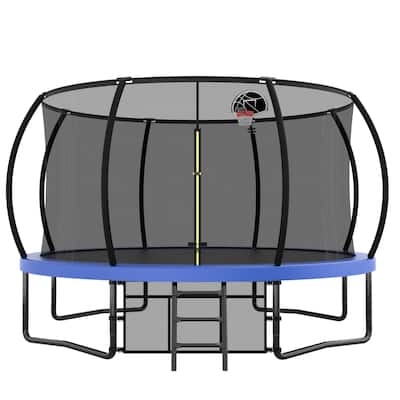 14FT Trampoline with Enclosure - Recreational Trampolines with Ladder and AntiRust Coating, ASTM Approval Outdoor Trampoline for