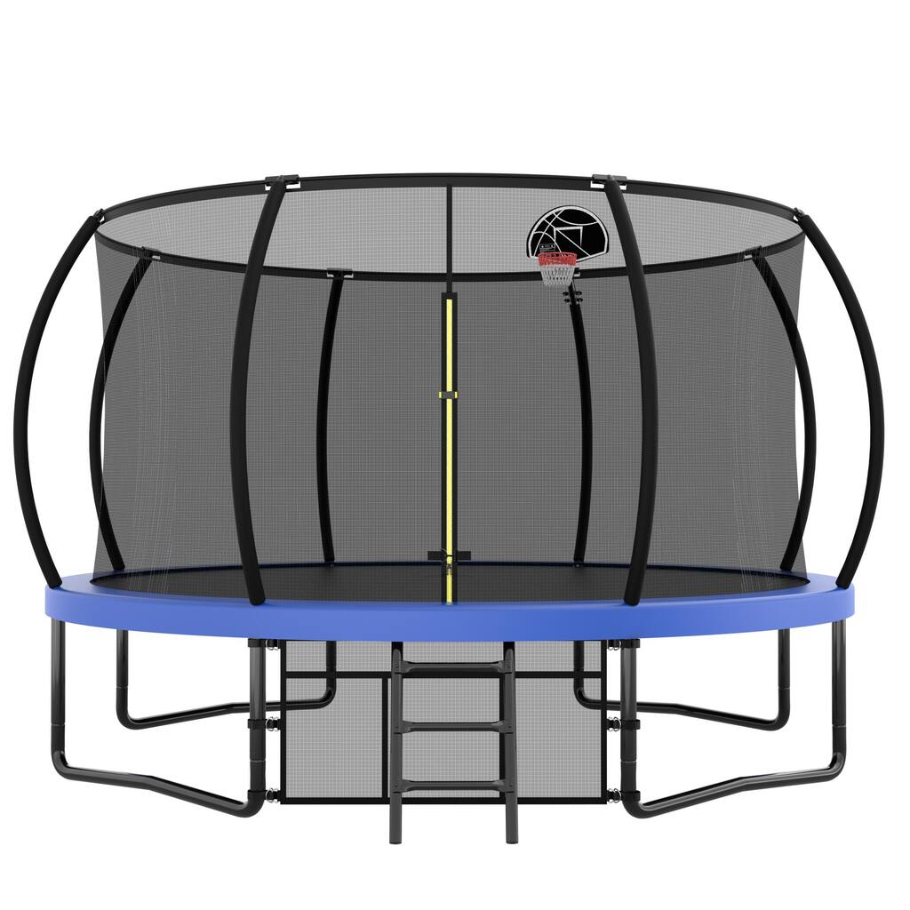 14FT Trampoline with Enclosure - Recreational Trampolines with Ladder and AntiRust Coating, ASTM Approval Outdoor Trampoline for