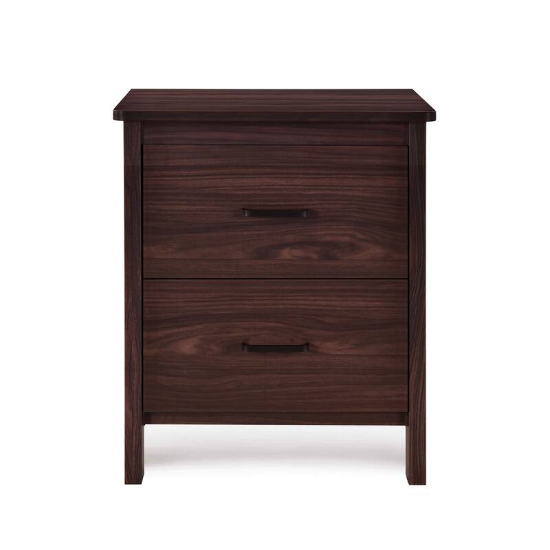 Faux Wood Nightstand with 2 Drawers, Contemporary Design, Easy Toolless Assembly, Storage Organizer for Bedroom