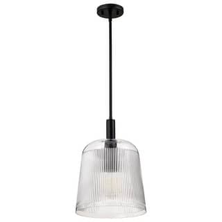 Grayson Large Pendant Matte Black Finish Clear Ribbed Glass - Matte Black