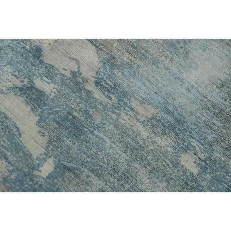 Hand-knotted Modern Silk Blue Abstract Oriental Area Rug - 8' 0'' X 4' 11''