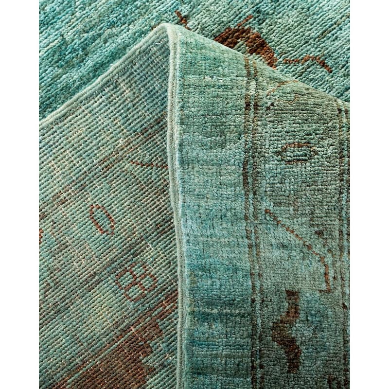 Overton Hand Knotted Wool Vintage Inspired Modern Contemporary Overdyed Blue Area Rug - 11' 9" x 14' 9"