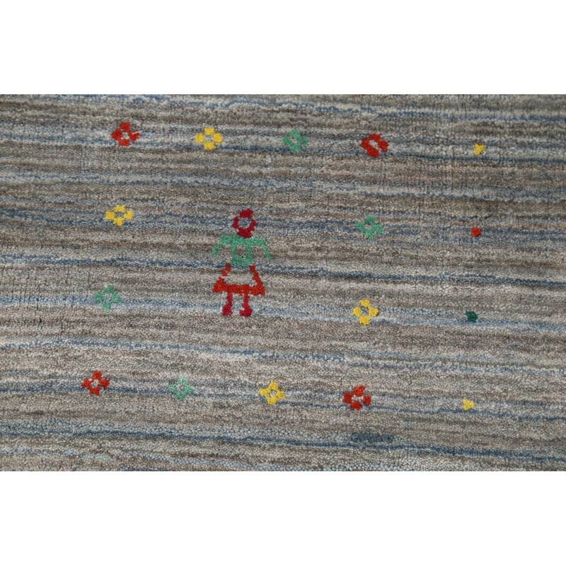 All-Over Striped Gabbeh Oriental Area Rug Hand-Knotted Wool Carpet - 8'2"x 9'9"