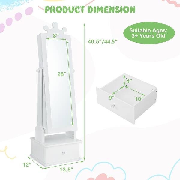 2-in-1 Kids Play Jewelry Armoire with Full Length Mirror and Drawers - 13.5" x 12" x 44.5" (L x W x H)