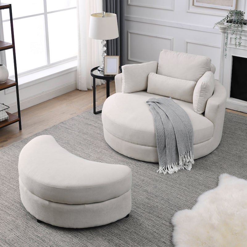 Welike Swivel Accent Barrel Modern Grey Sofa Lounge Club Big Round Chair with Storage Ottoman