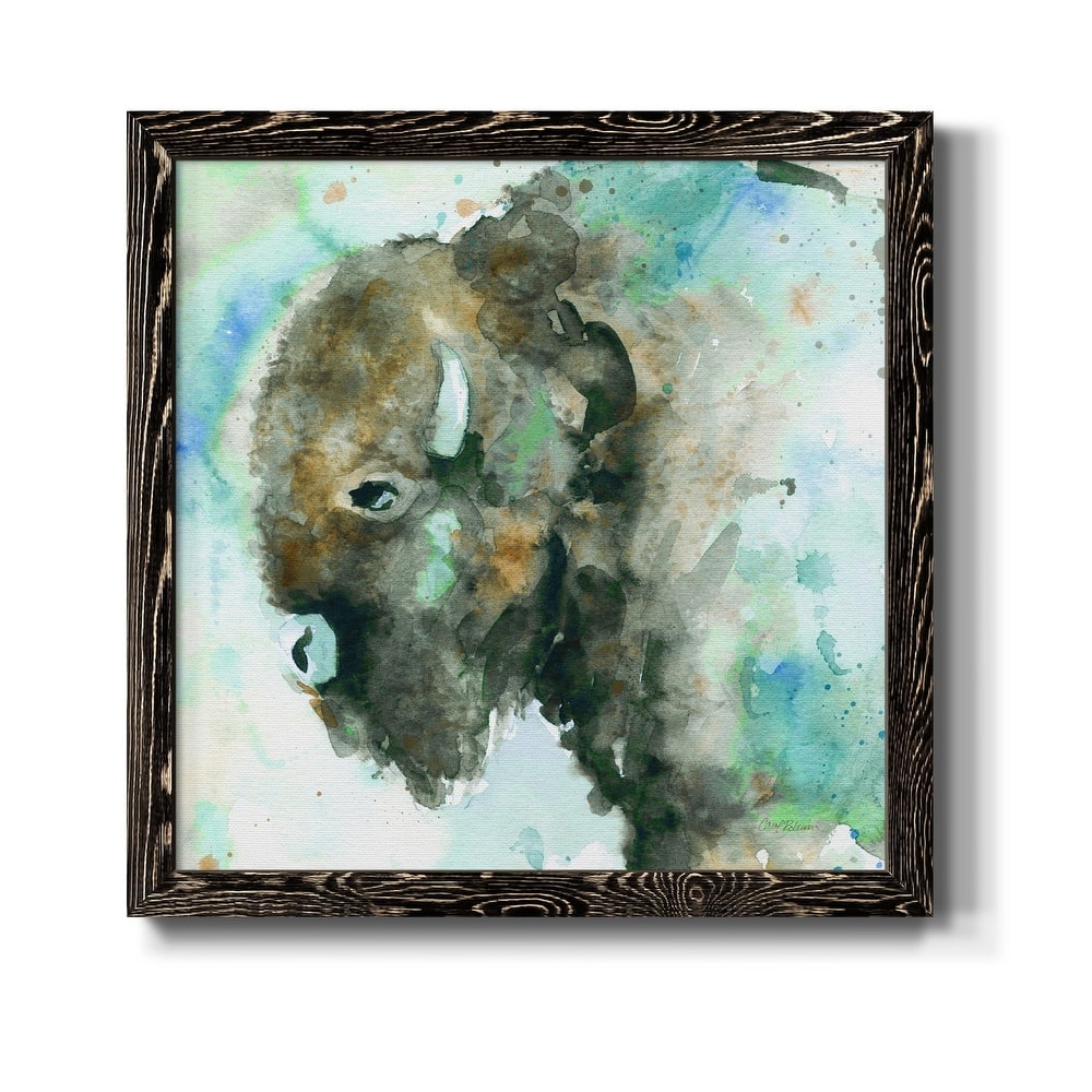 Buffalo On Blue-Premium Framed Canvas - Ready to Hang