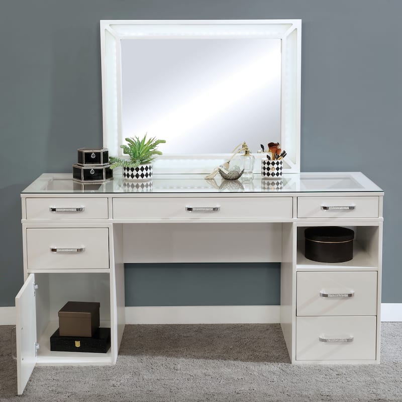 Furniture of America Zehr Contemporary Solid Wood 6-Drawer 3-Piece Makeup Vanity Set
