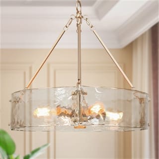 Modern 4-Light Gold Drum Chandelier Textured Glass Pendant Kitchen Island Lights for Dining Room - 19.5" D x 19" H