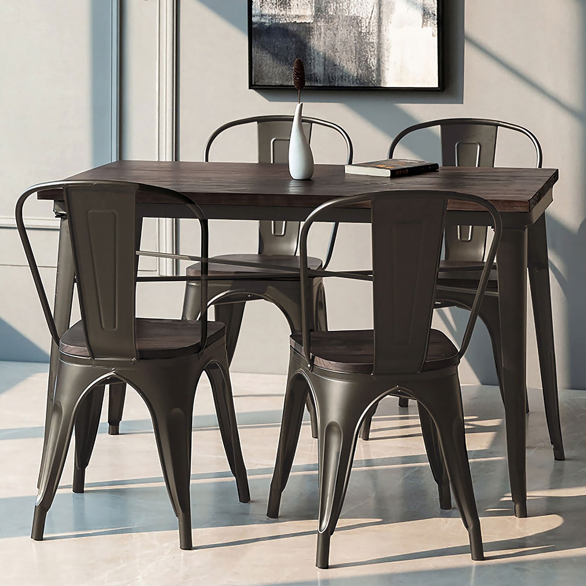 Metal dining chairs with 2025 wood seat set of 4