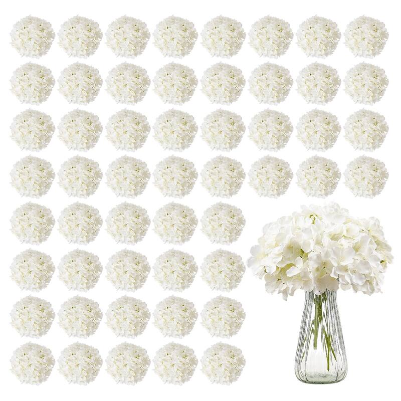 White Silk Hydrangea Artificial Flowers Set Realistic Layered Bloom Flexible Stems - 65pcs