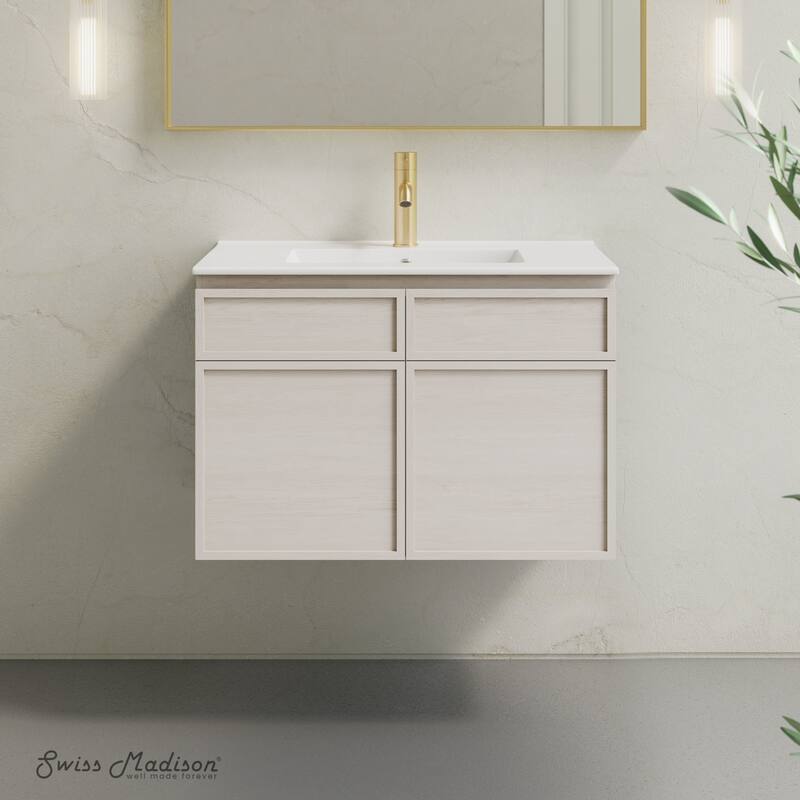 St. Tropez 30" Wall-Mounted Bathroom Vanity In White Oak With Sink Top - 30