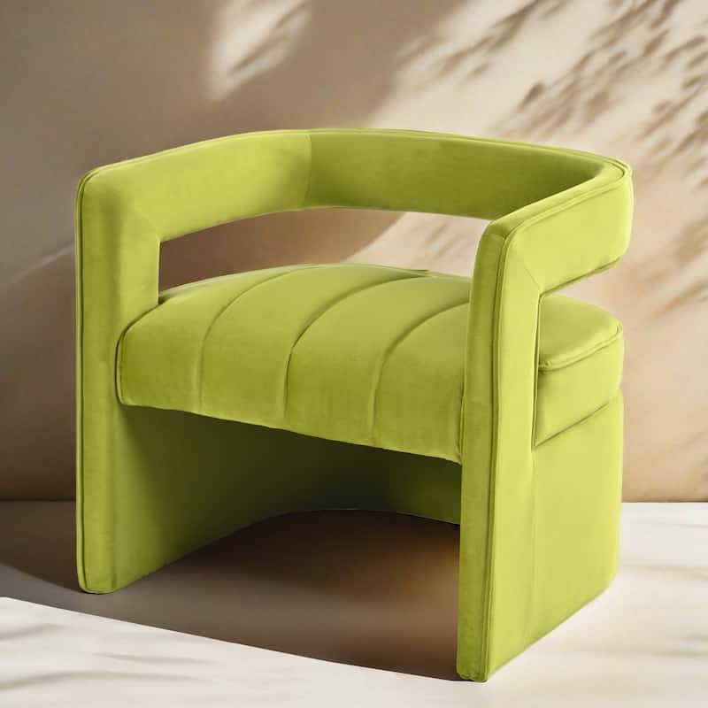 Green Modern 24.25" Upholstered Velvet Accent Chair with Ribbed Detail and Luxury Curved Fully - Green