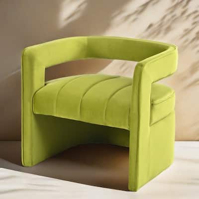 Green Modern 24.25" Upholstered Velvet Accent Chair with Ribbed Detail and Luxury Curved Fully