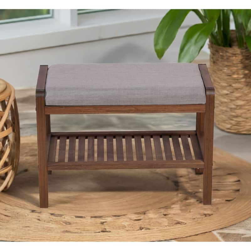 Ecostyle Solid Bamboo Padded Bench with Slatted Shelf - Brushed Brown