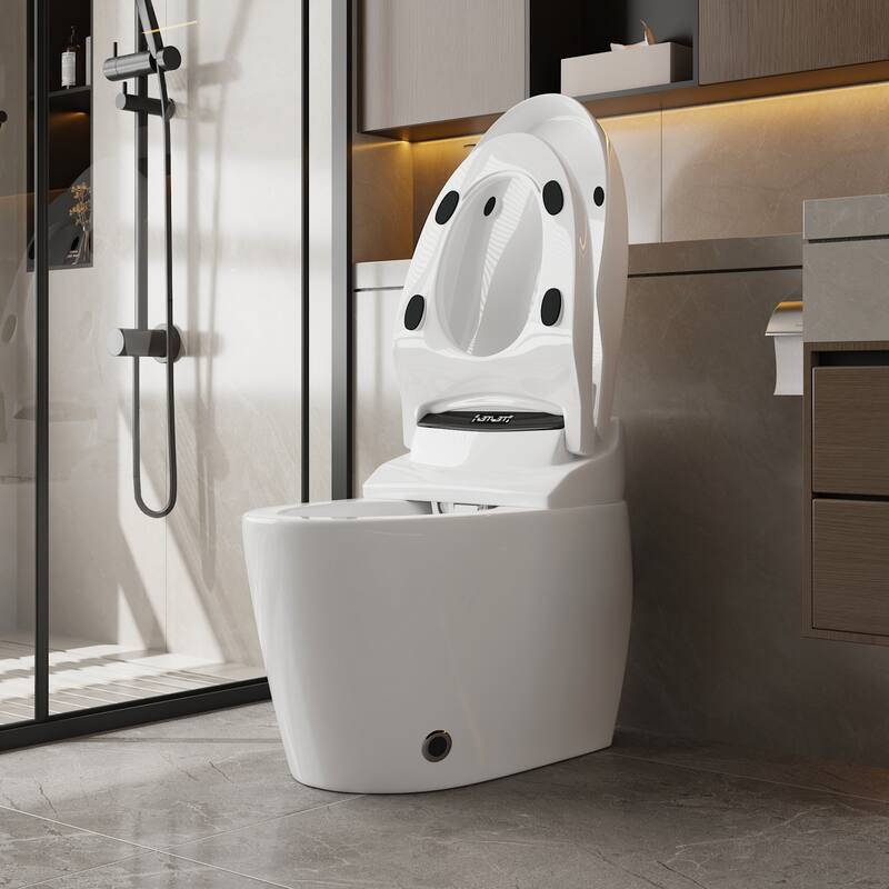Smart Toilet with Automatic Lid, Heated Seat, Foot Sensing Flush, Warm Air Dryer & Self-Cleaning Nozzle with Built-in Tank
