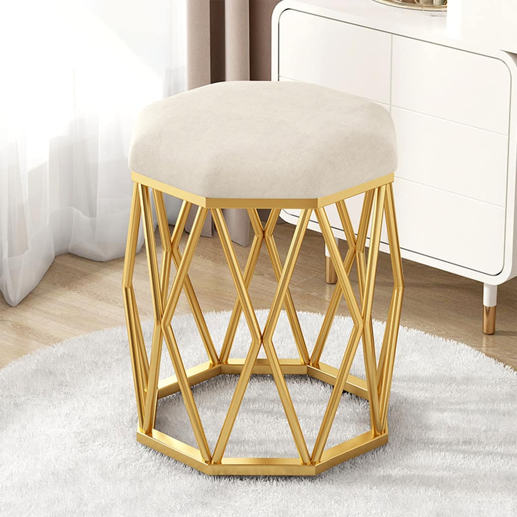 Compact Vanity Stool with Golden Iron Base
