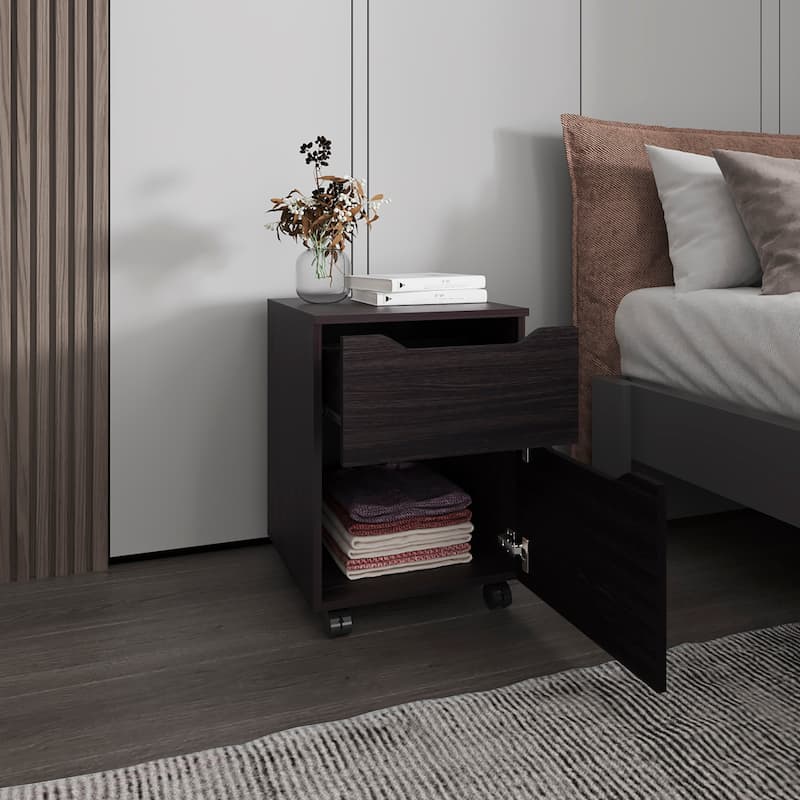 Wengue Nightstand for bedroom,with 1 Door and 1 Drawer