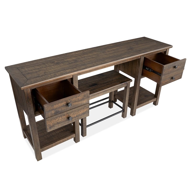 Magnussen Home Smithton Homestead Brown Rectangular Sofa Table with 1 Stool - 64''W x 16''D x 30''H