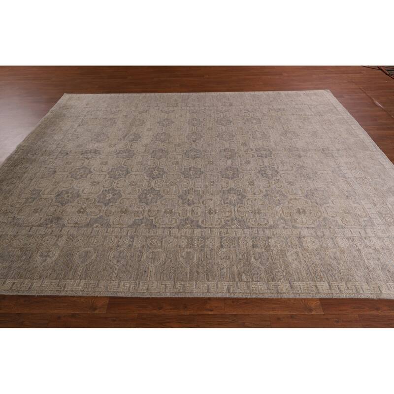 Geometric Oushak Vegetable Dye Area Rug Hand-Knotted Wool Carpet - 7'8" x 9'11"