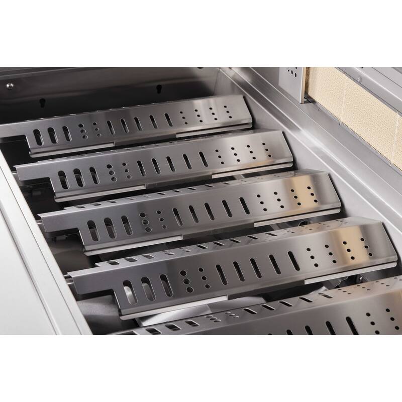 Mont Alpi 132"W x 23"D Stainless Steel Premium Outdoor Kitchen Island with Refrigerator Faucet & Sink + 44"W 6-Burner BBQ Grill