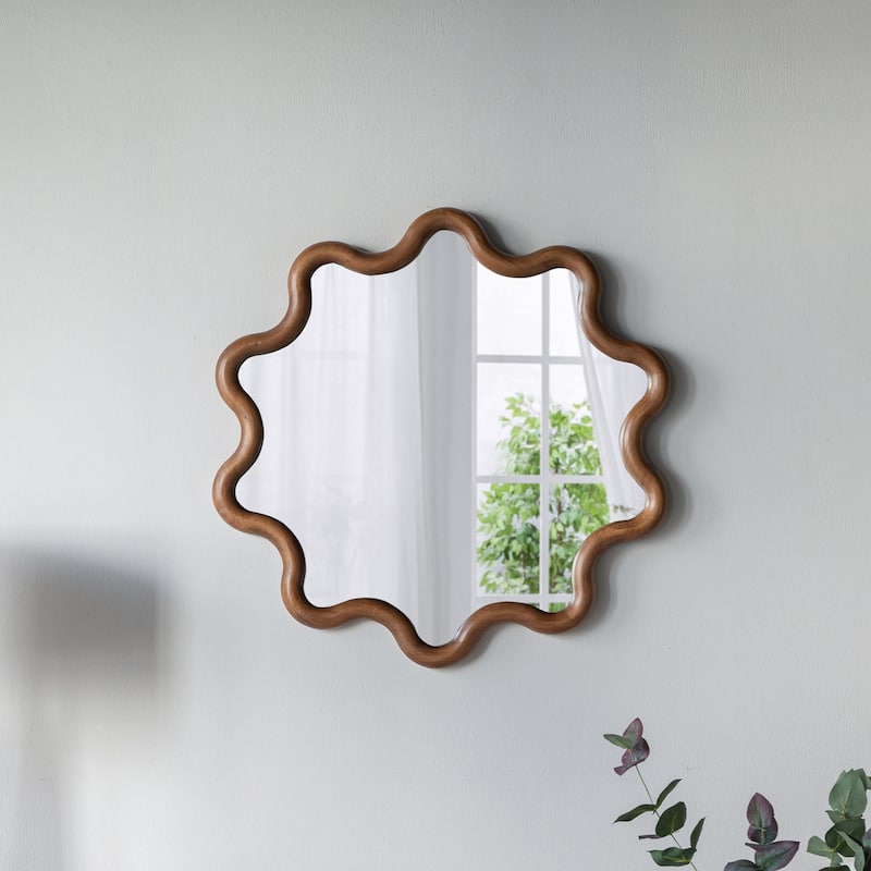 Wooden Accent Wall Mirror with Unique Frame - Brown