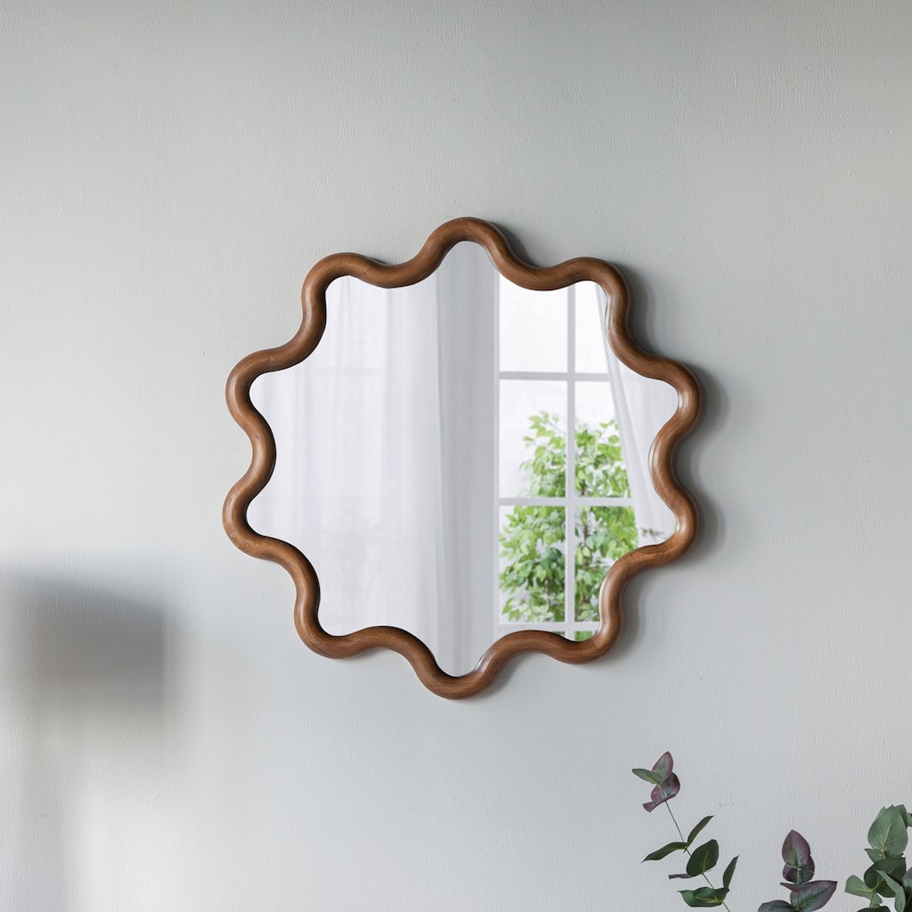 Wooden Accent Wall Mirror with Unique Frame