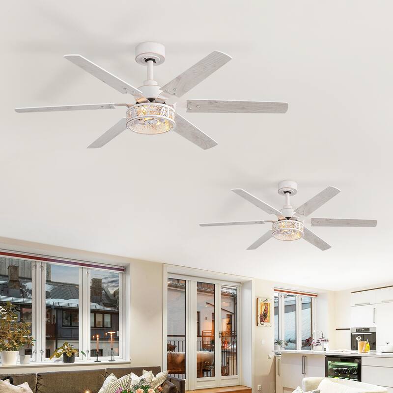 2pcs 46-inch Reversible 6-Blade Distressed White Ceiling Fan with Light and Remote
