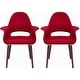 preview thumbnail 32 of 56, Set of 2 Organic Upholstered Fabric Modern Armchairs with Dark Walnut Brown Wooden Legs for Dining Room Office or Accent Chair Red