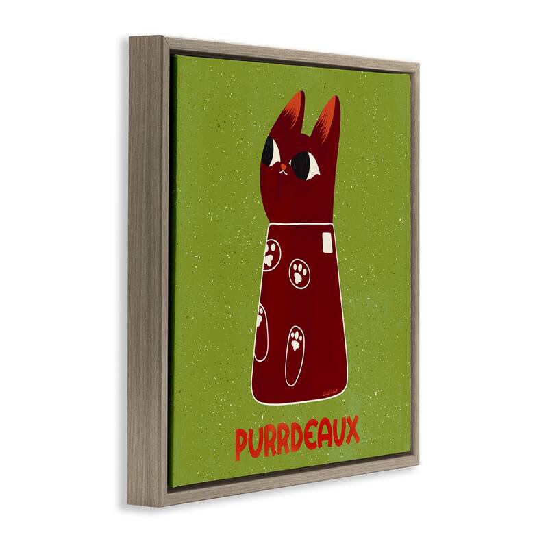 Stupell Purrdeaux Feline Wine Framed Floater Canvas Wall Art Design By Carrie Cantwell