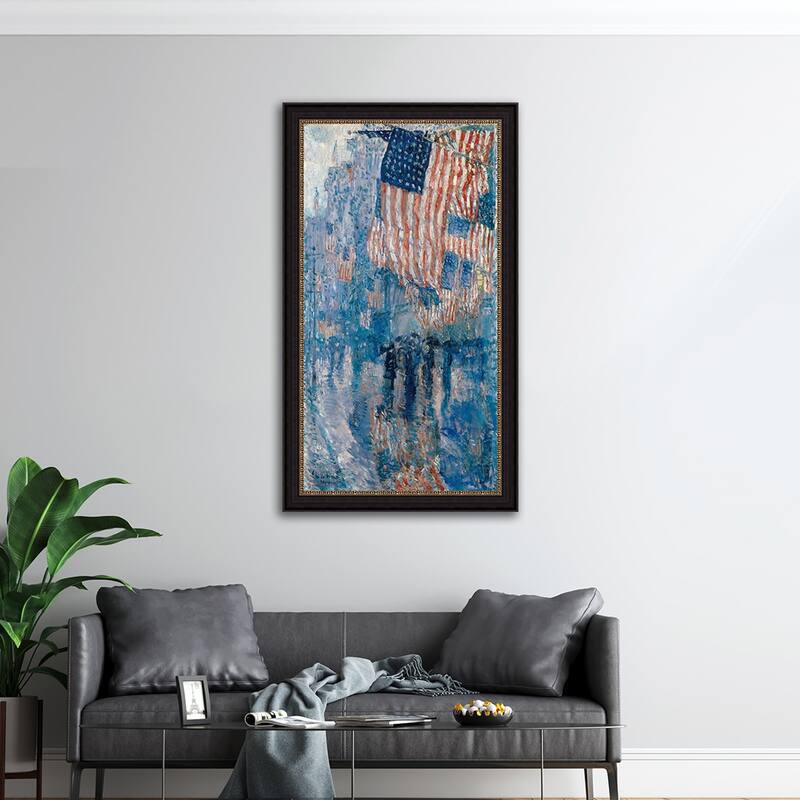 The Avenue in the Rain by Childe Hassam Giclee Print Oil Painting Black Frame Size 13" x 20"