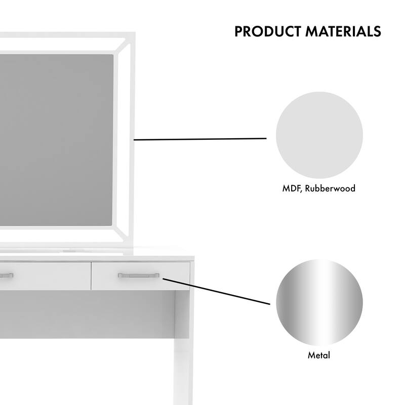 Roseanne Glam Luminous White 3-Drawer LED Wooden Vanity Set with USB by Furniture of America