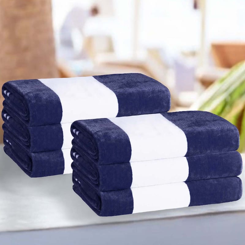 Cabana Stripe Oversized Cotton Beach 6 Piece Towel Set by Superior - Blue