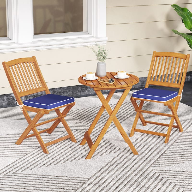 Set of 2 Acacia Wood Folding Chairs with Cushioned Seats for Outdoor Dining and Camping - 18.5" x 23.5" x 33.5"