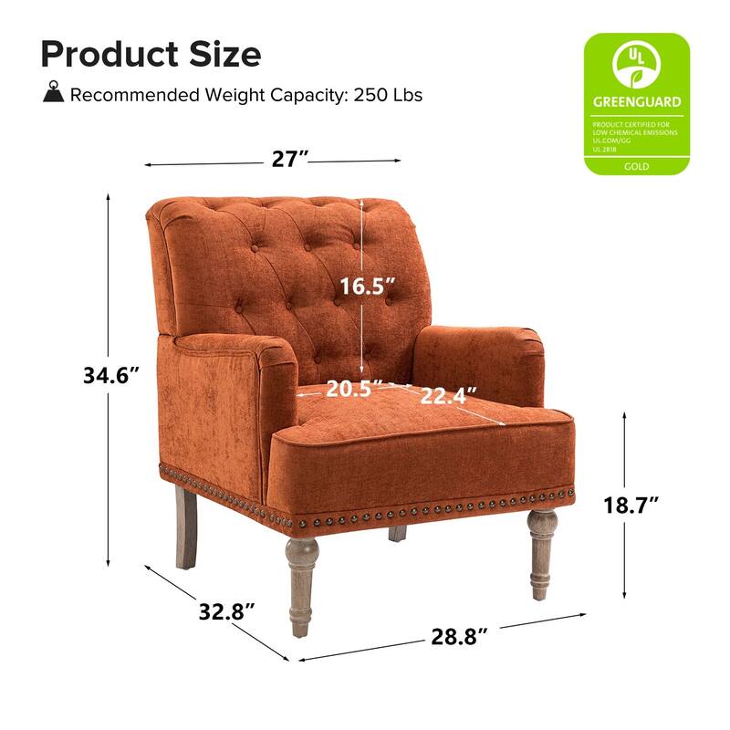 Geltrude Traditional Upholstered Accent Chair with Button Tufted Back Set of 2 by HULALA HOME