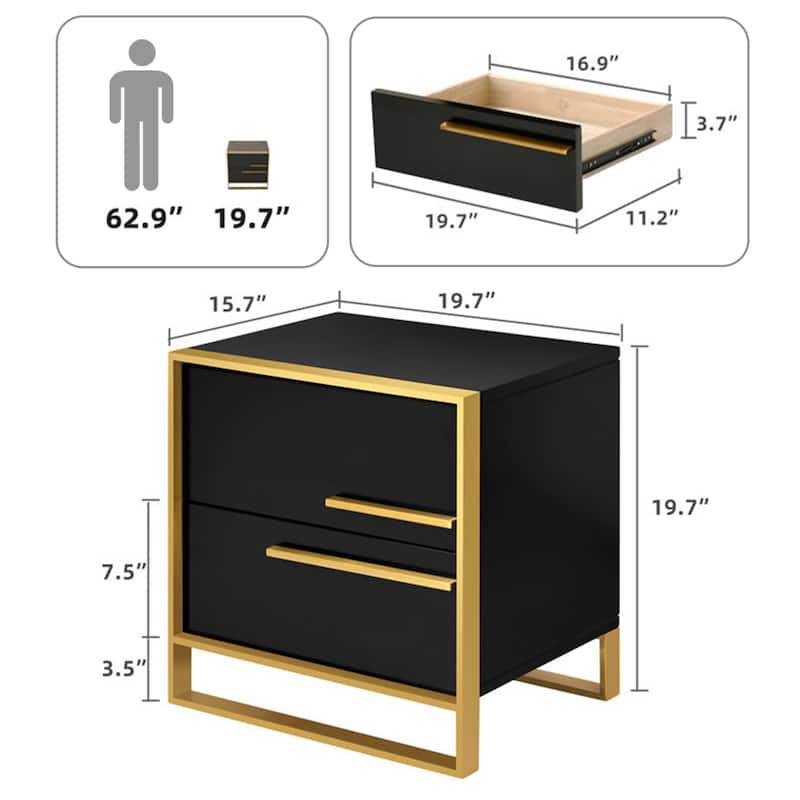 Modern 15.7'' Wide Nightstand 2 - Drawer Nightstand in White/Black