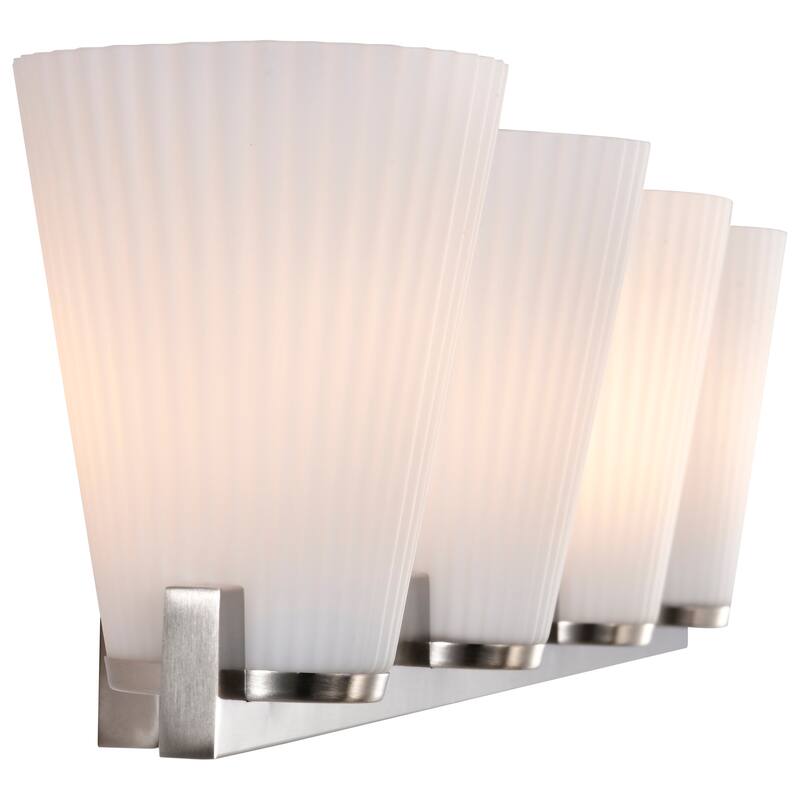 Royale 4 Light Vanity Brushed Nickel Finish Ribbed White Glass - Brushed Nickel