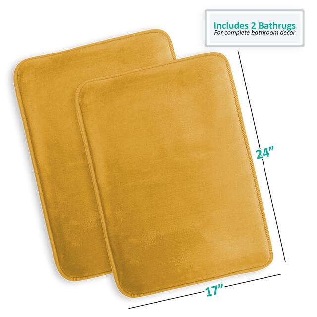 Clara Clark Ultra Soft Plush Bathroom Rug - Non-Slip, Velvet, Memory Foam Bath Mat - Set of 2
