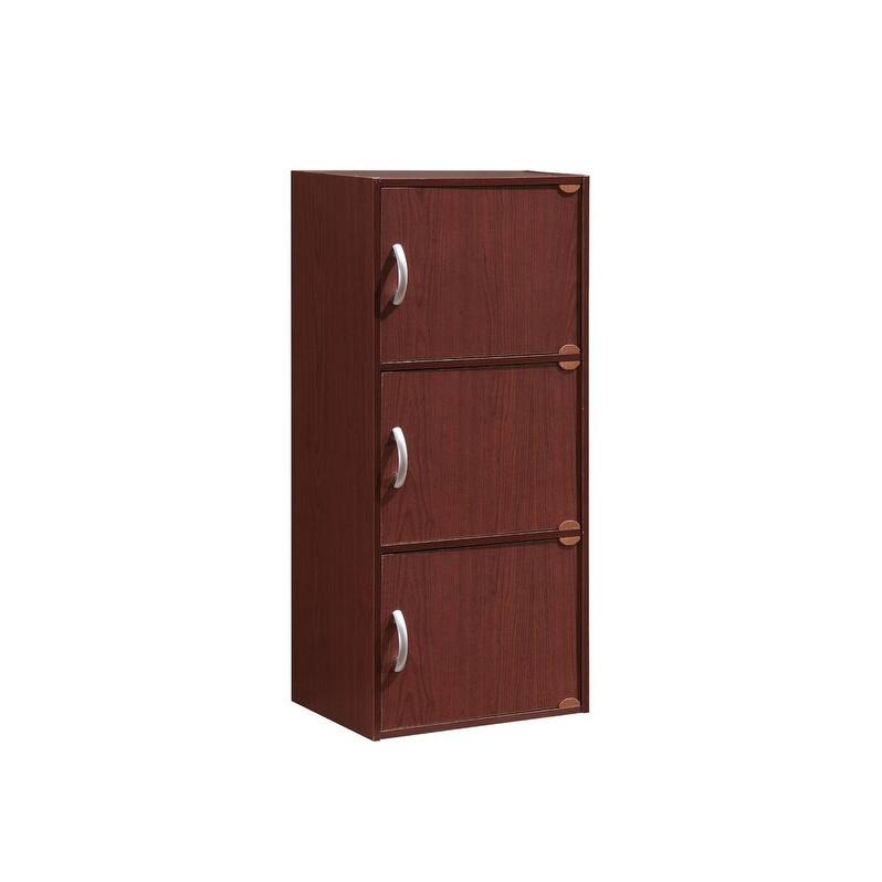 Hodedah 3-Shelf, 3-Door Bookcase - Mahogany