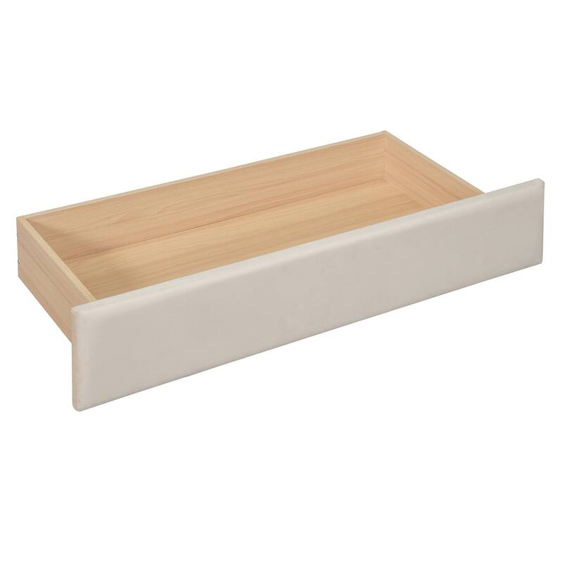 Twin Size Upholstered Daybed with Drawers, Shelves, Flip Cabinets & Side Table