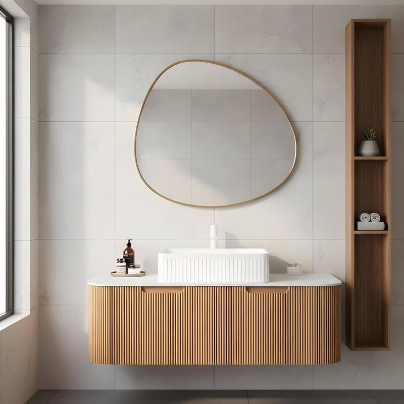 Wall Mounted Bathroom Vanity with White Rectangular Ceramic Basin